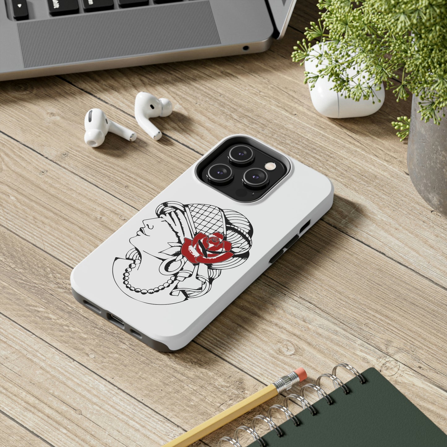 White Tough Phone Cases | Gypsy's Red Rose Gypsy Lady (by @ryseart)